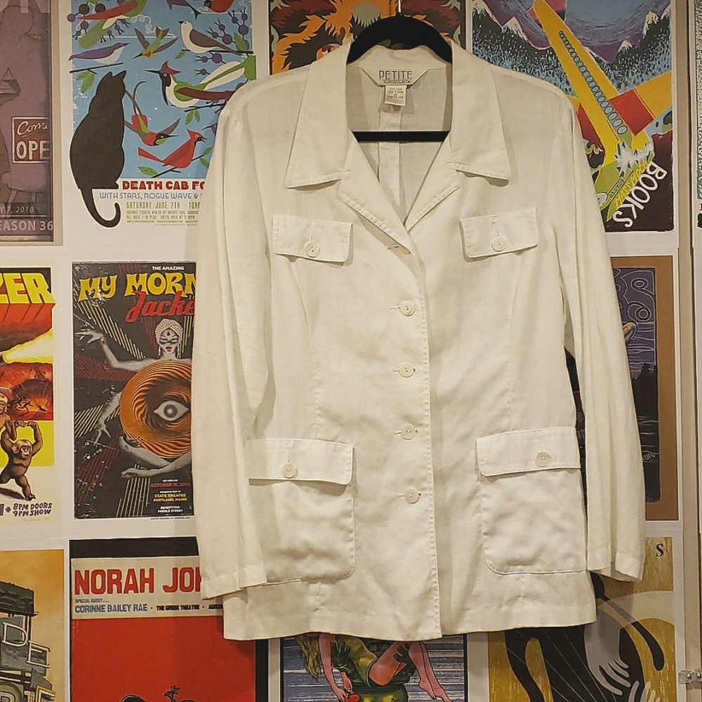 White Linen Safari Style Shirt/Jacket Sz 12 Petite